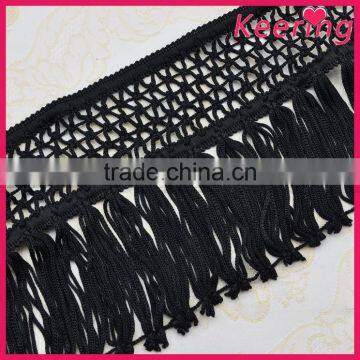 Hot selling long black tassel fringe trim for clothing WTPB-007