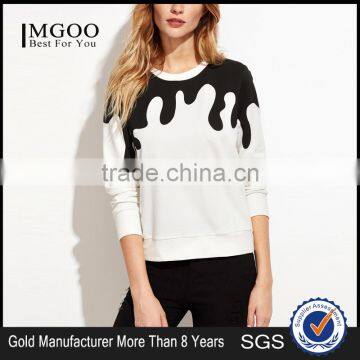 2017 Fashion Womem Print Sweatshirt White Contrast Ink Drop Cotton Blends Custom Private Logo Printed Sweatshirt Manufacturer