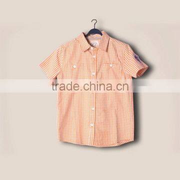 white-and-orange yarn dyed check short sleeve shirt for boys