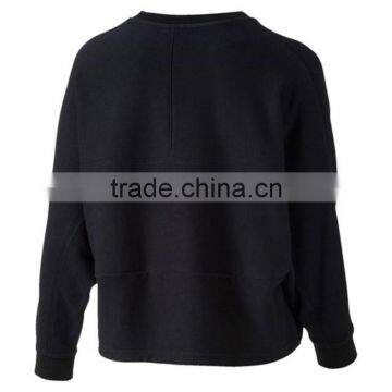 Women Custom Black Fleece Bat Wing Crew Neck Hooded Sweatshirt photo-4