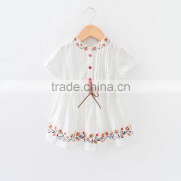 F10024A Cotton Dress Flower Embroidery Pattern Short Sleeve Girl Dress