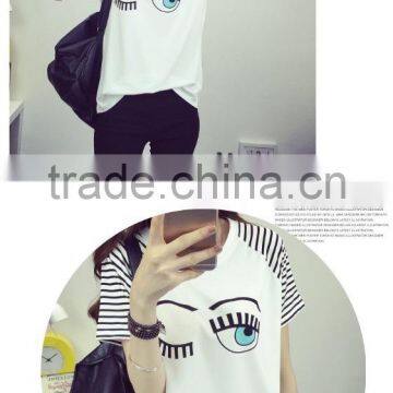 Women Creative Face Eyes Cotton Causal t Shirt photo-5