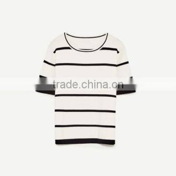 Clothes for Women Printed Striped White and Black Short Sleeve photo-3