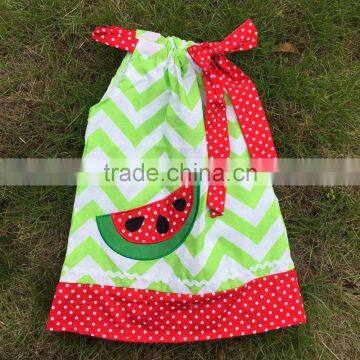 Professional Design Latest Style Girls Watermelon Green Chevron Dress With Necklace and Headband photo-4