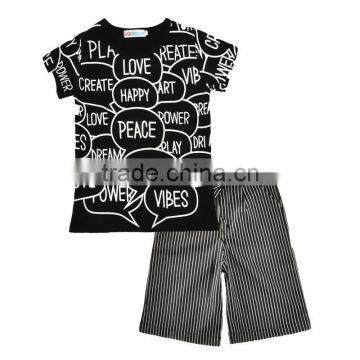 Wholesale 2 pieces little girl cotton t-shirt and loose pants clothing set