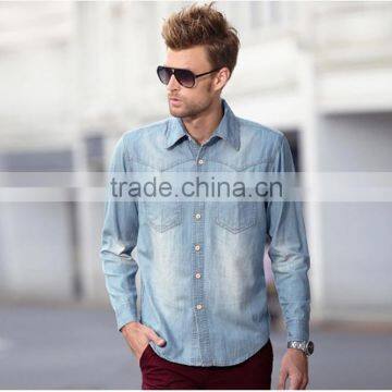 100% cotton fashion style men fit washed denim casual shirt