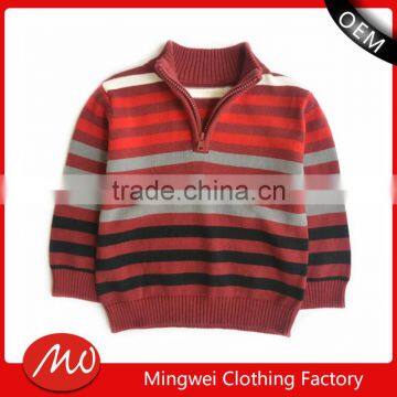 kids fashion red striped zipper collar long sleeve knitting pattern pullover sweater for boy