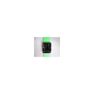 Green Binary LED Watch / Silicone Rubber Wristband Watches OEM