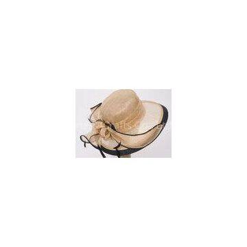 Gold Thread Sinamay Womens Church Hats / 11cm Brim Yellow Straw Braid Edge Hats