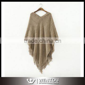 Hot Sell Fashion Fringed Womens Poncho Crochet Shawl