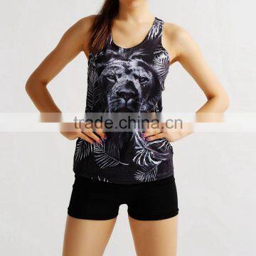 2017 Women Compress Printed Summer Sport Vest Shirt Yoga Running Gym Clothing