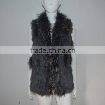 SJ324-01 Trench Sleeveless Woman Dyed Dark Gray Fur Vest