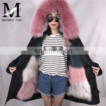 Parka London Style Women Winter Real Fox Fur Lining Parka Real Raccoon Fur Hood Collar Coat