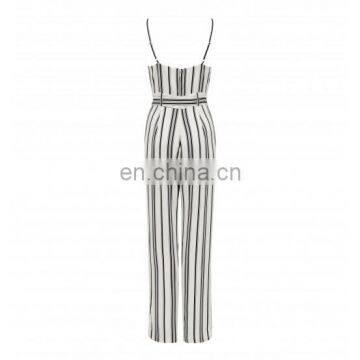 KEY HOLE WIDE LEG STRIPE JUMPSUIT