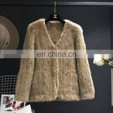 Factory wholesale women's winter warm mink fur jacket knitted mink fur coat