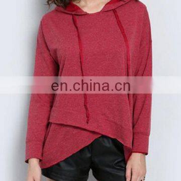 Autumn Fashion Women Irregular Hem Hoody Sweater Leisure Slim Hooded Sweatshirt