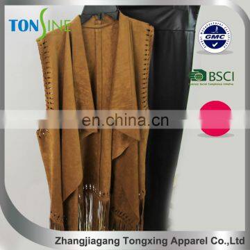 Hot New Products for 2016 no Sleeve Ladies Suede Coat photo-4