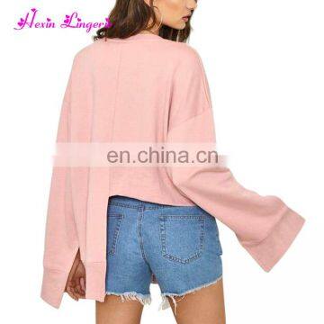 2017 Pink Split Long Sleeves Ladies Sweatshirts Pullover Women Without Hood photo-3
