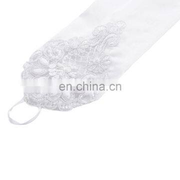 Grace Karin Womens 19" Lace Embellished Pleated Black And White Color Fingerless Gloves Bridal Wedding Gloves CL010471 photo-4