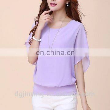 Plus size Wholesale Women Summer Short Sleeve Top Ladies Chiffon Blouses Shirts with Batwing