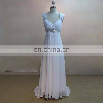 Cap Sleeve Outdoor Beach Chiffon Bohemian Wedding Dress With Beads Belt