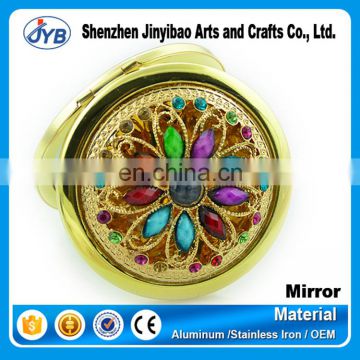 iron alloy Frame Material and Round,round Shape rhinestone jeweled round compact pocket mirror