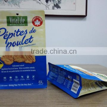 Flat bottom side gusset bag for dog food packaging/ laminated foil material pet food flat bottom bag