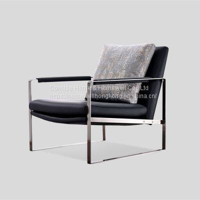 Modern leisure chair LC1507-16 leather upholstered chair with Stainless steel frame legs