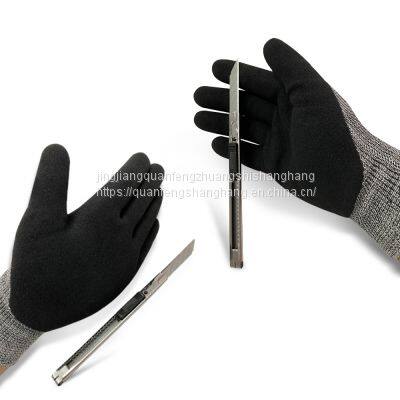 Oem Factory High Quality Ansi Level 5 Sandy Nitrile Anti Cut  Glove