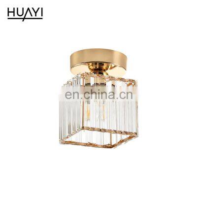 HUAYI New Design E27 Gold Living Room Bedroom Iron Crystal Modern Ceiling Lamp