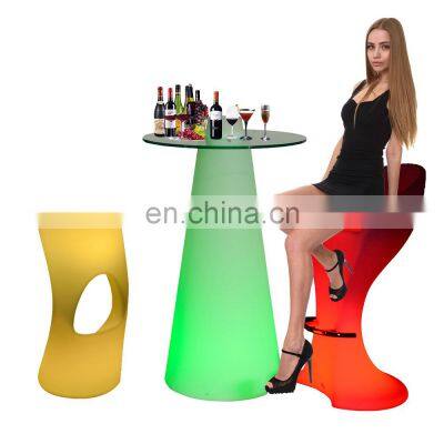 bar and lounge furniture/rechargeable led bar stool outdoor PE plastic led light patio furniture waterproof bar stool high chair