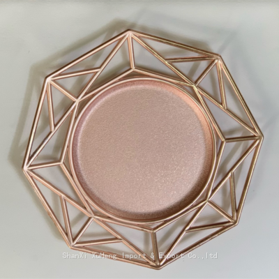 High Quality Rose Gold Plastic Fruit Plate Hollow Octagonal Pink Flat Plate For Home Wedding Decoration Wholesale