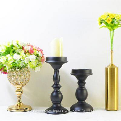 Dining Table Wedding Candlestick European Style Candle Holder Columnar Shape Black Metal Candlestick Set photo-3