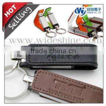 Premium Leather USB flash Memory Key for custom keychain with logo