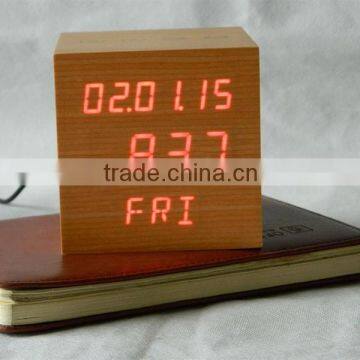 LED digital wood alarm clock with snooze function