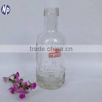 cylinder shaped emboss 200ml white glass liquor bottle