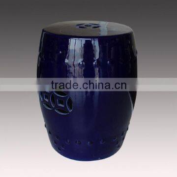 Modern decorative dark blue color Chinese ceramic stool for indoor from jingdezhen