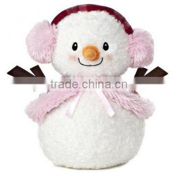 Bundled Up Snowlady Plush Toy/Funny SnowLay with Pink Earmuff/Soft Stuffed Toy Smiling Snowman