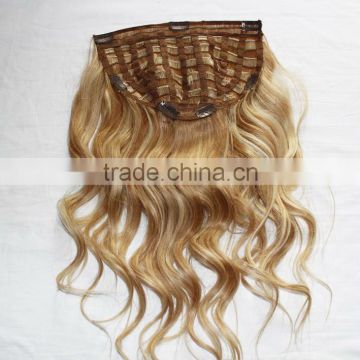 wholesale fashion high quality 60/27# highlight Brazilian human hair clip in half wig