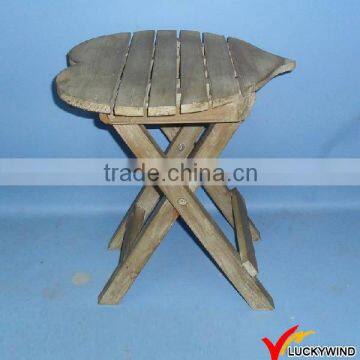 Vintage White Slats Wooden Small Folding Stool