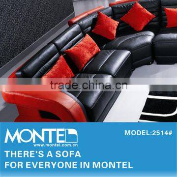 Black and Red U Shaped Leather China Sofa photo-2