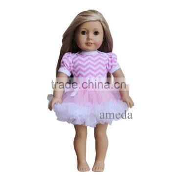 18" American Doll Pink White Chevron Xmas Princess Tutu Party Dress