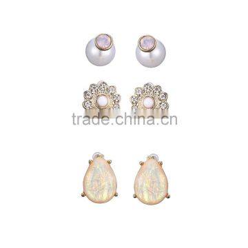 Bezel Encased Dimante Front And Back Double Sides Earring Pearl Flower Paved Teardrop Colorful Resin Earing Pack