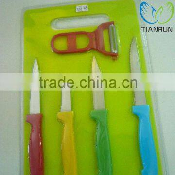 stainless steel colorful knife set with cutting board