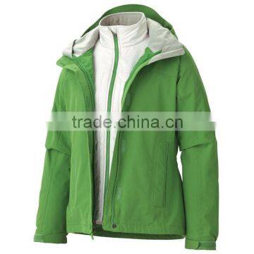 Women waterproof breathable 3 in 1 jacket with down inner jacket