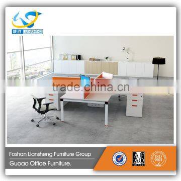 Good quality 4-seating MDF staff work desk with aluminum frame KD-09