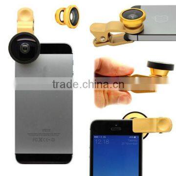 GOLD Universal Clip Camera Lens Cover For Ipad 2 3 in 1 Phone Lens 180 Degree Wide Angle Lens