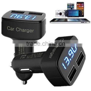 LED Universal 2-Port USB Car Charger Adapter Mini Bullet 5V 3.1A Voltage current temperature Monitor