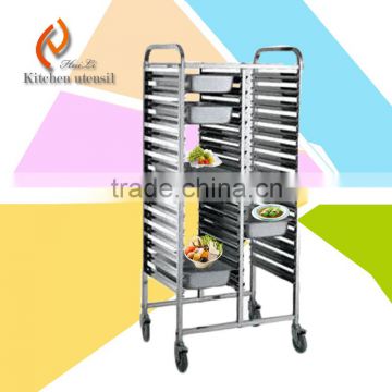 Movable foldable commercial stainless steel Tall heigh GN pan tray trolley cart with wheels for restaurant