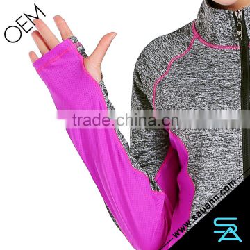 OEM Cutting Panel Flatlock Stitching Running Wear Women Sport Coat Sweater Jacket